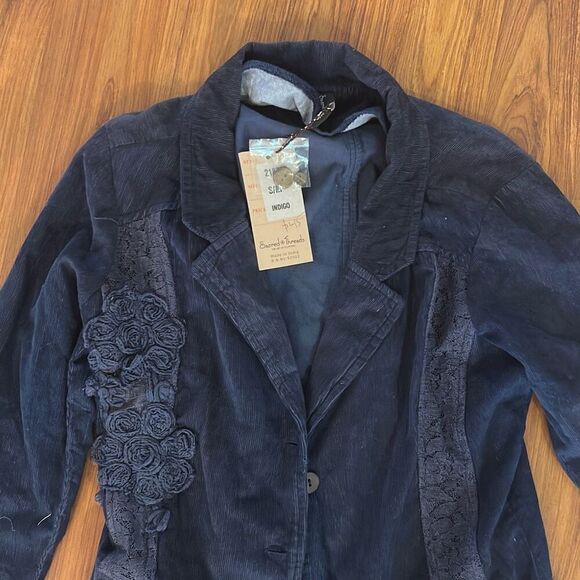 NWT Sacred threads navy indigo lightweight corduroy corduroy and lace embellishe - Picture 5 of 6